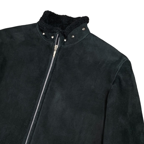 Vintage 90s Gianni  Versace Studded Suede Leather Sherpa Jacket Womens 40 - Picture 3 of 16